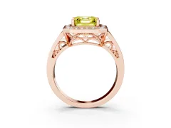 Fancy Yellow Asscher Cut Diamond Halo Ring Set in Rose gold with Pavé and Bezel Accent Split Shank