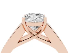 Cushion Cut Diamond Solitaire Ring Set in Rose gold with Channel-Set Accent Stones and Prong Setting