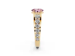 Fancy Pink Oval Cut Diamond Pavé Engagement Ring Set in Yellow gold with Prong Setting