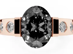 Fancy Black Oval Cut Diamond Channel-Set Band Ring Set in Rose gold with Bezel Prong Setting