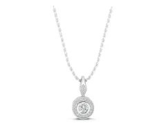 Round Halo Pendant Set in Silver with Bezel-Set Center