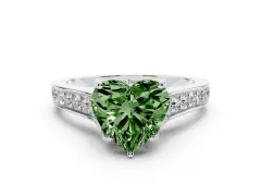 Fancy Green Heart Cut Diamond Solitaire Pavé Engagement Ring Set in Silver with Prong Setting