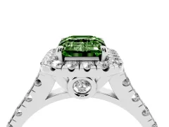 Fancy Green Emerald Cut Diamond Halo Engagement Ring Set in Platinum with Pavé Band and Prong-Set Center