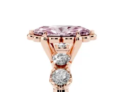 Fancy Pink Marquise Cut Diamond Floral Halo Ring Set in Rose gold with Shared Prong Band