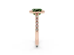 Fancy Green Radiant Cut Diamond Halo Ring Set in Rose gold with Pavé Milgrain Band