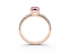 Fancy Pink Emerald Cut Diamond Solitaire Ring Set in Rose gold with Multi-Row Round Pavé Band and Prong Setting