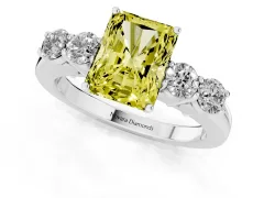 Fancy Yellow Radiant Cut Diamond Five-Stone Prong Set Band Ring Set in White gold with Polished Band