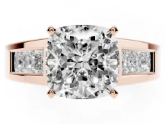 Cushion Cut Diamond Solitaire Ring Set in Rose gold with Channel-Set Accent Stones and Prong Setting