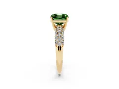 Fancy Green Asscher Cut Diamond Pavé Band Solitaire Ring Set in Yellow gold with Close-Set Accent Stones and Prong Setting
