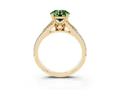 Fancy Green Round Cut Diamond Split Shank Pavé Engagement Ring Set in Yellow gold with Prong-Set Center Stone