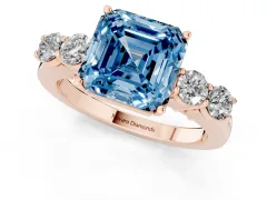 Fancy Blue Asscher Cut Diamond Five-Stone Prong Set Band Ring Set in Rose gold with Polished Band