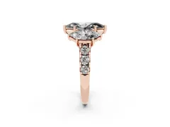 Fancy Black Marquise Cut Diamond Three-Stone Ring Set in Rose gold with Pavé Band