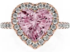 Fancy Pink Heart Cut Diamond Pavé Halo Ring Set in Rose gold with Prong Setting