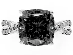 Fancy Black Cushion Cut Diamond Twist Pavé Solitaire Engagement Ring Set in White gold with Prong Setting