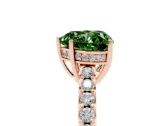 Fancy Green Heart Cut Diamond Solitaire Engagement Ring Set in Rose gold with Pavé Band and Prong Setting