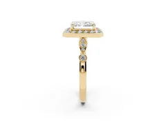 Radiant Cut Diamond Halo Engagement Ring Set in Yellow gold with Twisted Band and Prong Setting