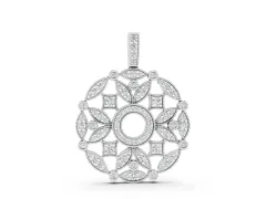 Round Diamond Filigree Pendant Set in Silver with Pavé Setting