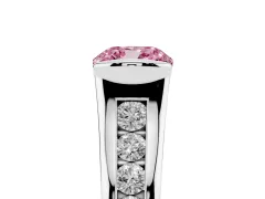 Fancy Pink Cushion Cut Diamond Bezel-Set Solitaire Ring Set in White gold with Channel-Set Band
