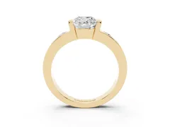 Cushion Cut Diamond Channel-Set Band Ring Set in Yellow gold with Bezel Prong Setting