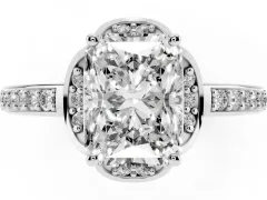 Radiant Cut Diamond Halo Ring Set in White gold with Channel Set Band and Prong Setting