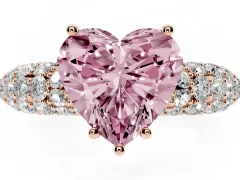 Fancy Pink Heart Cut Diamond Pavé Band Solitaire Ring Set in Rose gold with Close-Set Accent Stones and Prong Setting