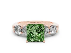 Fancy Green Princess Cut Diamond Five-Stone Prong Set Ring Set in Rose gold with Classic Band