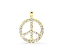 Round Brilliant Pavé-Set Diamond Peace Pendant Set in Yellow gold with Prong Setting