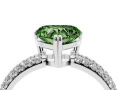 Fancy Green Heart Cut Diamond Solitaire Ring Set in Silver with Multi-Row Round Pavé Band and Prong Setting
