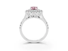 Fancy Pink Emerald Cut Diamond Double Halo Ring Set in Platinum with Pavé Split Shank and Prong Setting