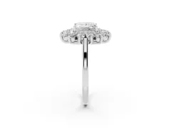 Princess Cut Diamond Floral Double Halo Ring Set in Platinum with Round Petals