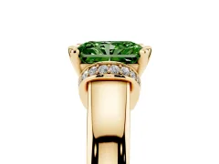 Fancy Green Radiant Cut Diamond Pavé Band Solitaire Ring Set in Yellow gold with Prong Setting