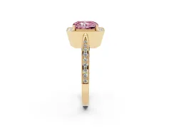 Fancy Pink Radiant Cut Diamond Halo Engagement Ring Set in Yellow gold with Accent Split Shank Band