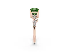 Fancy Green Radiant Cut Diamond Ring Set in Rose gold with Scattered Round Accents