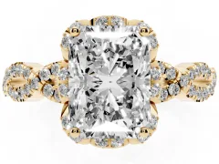 Radiant Cut Diamond Halo Twist Band Solitaire Ring Set in Yellow gold with Prong-Set Center Stone