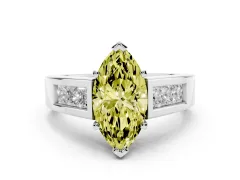 Fancy Yellow Marquise Cut Diamond Solitaire Ring Set in Silver with Channel-Set Accent Stones and Prong Setting