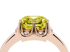 Fancy Yellow Asscher Cut Diamond Round Cluster Halo Ring Set in Rose gold with Solitaire Band and Prong Setting