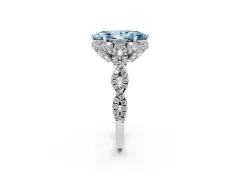 Fancy Blue Marquise Cut Diamond Halo Twist Band Solitaire Ring Set in Platinum with Prong-Set Center Stone
