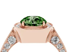 Fancy Green Round Cut Diamond Halo Engagement Ring Set in Rose gold with Accent Split Shank Band