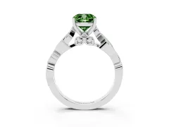 Fancy Green Cushion Cut Diamond Vine Band Solitaire Ring Set in Platinum with Milgrain Prong Setting