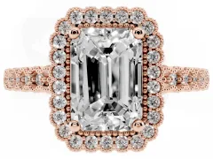 Radiant Cut Diamond Halo Ring Set in Rose gold with Pavé Milgrain Band