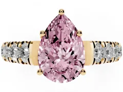 Fancy Pink Pear Cut Diamond Solitaire Ring Set in Yellow gold with Cut-Down Micro Pavé Band and Prong Setting