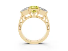 Fancy Yellow Princess Cut Diamond Three-Stone Ring Set in Yellow gold with Textured Band