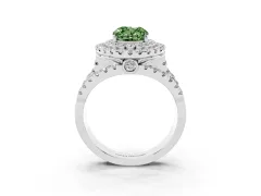 Fancy Green Oval Cut Diamond Double Halo Ring Set in Platinum with Round Pavé Split Shank