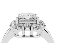 Princess Cut Diamond Milgrain Halo Solitaire Ring Set in Platinum with Bezel Set Side Stones and Pavé Band