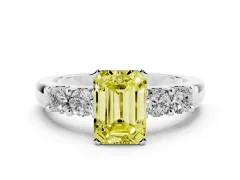 Fancy Yellow Emerald Cut Diamond Five-Stone Prong Set Engagement Ring Set in Silver with Channel Band