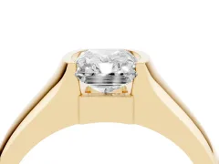 Radiant Cut Diamond Bezel Solitaire Ring Set in Yellow gold with Wide Band