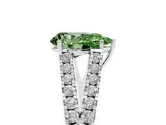 Fancy Green Pear Cut Diamond Split Shank Pavé Engagement Ring Set in White gold with Prong-Held Center Stone