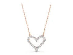 Prong-Set Round Diamond Heart Pendant Set in Rose gold with Stone Outline