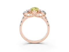 Fancy Yellow Marquise Cut Diamond Three-Stone Ring Set in Rose gold with Pavé Band