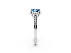 Fancy Blue Princess Cut Diamond Halo Ring Set in White gold with Channel Set Band and Prong Setting